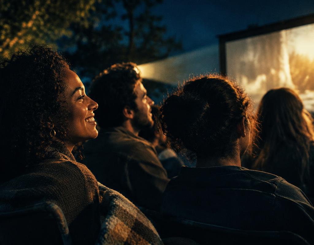 Friends enjoying an outdoor film screening